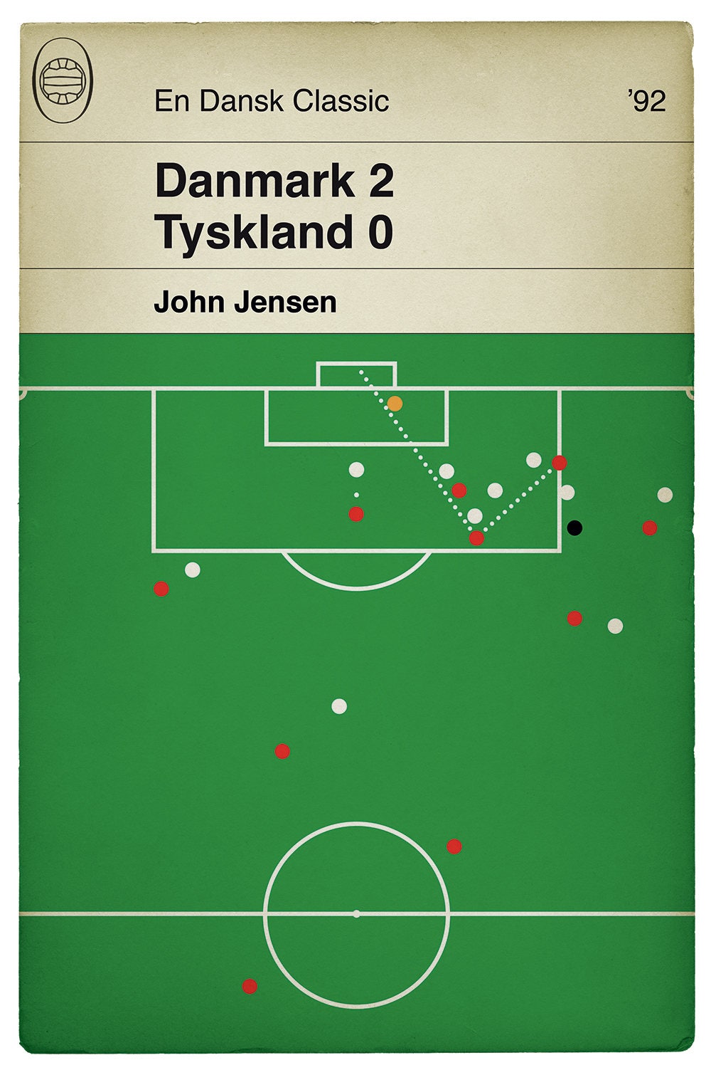 Denmark goal v Germany - John Jensen - Euro 1992 Final - Denmark 2 Germany 0 - Football Poster - Classic Book Cover Print - Football Gift (Various Sizes)