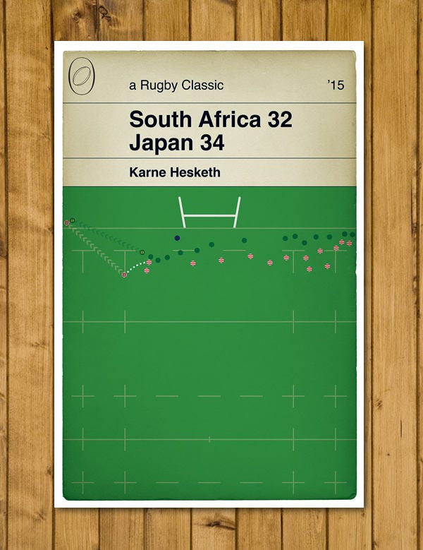 Japan winning try v South Africa - Karne Hesketh - World Cup 2015 - Rugby Poster - Classic Book Cover Print (Various Sizes)