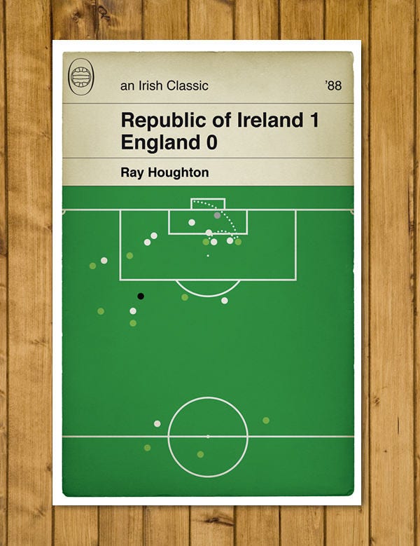 Republic of Ireland winning goal v England - Ray Houghton - Euro 88 - Classic Book Cover - Football Poster - Eire Gift (Various Sizes)