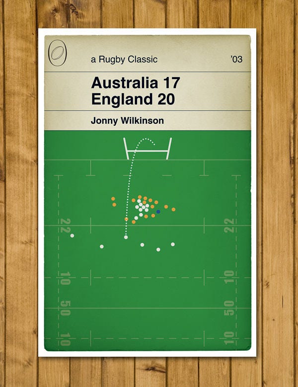 England winning drop goal - Jonny Wilkinson - Scoreline Edition - England v Australia - World Cup 2003 - Book Cover Print (Various Sizes)