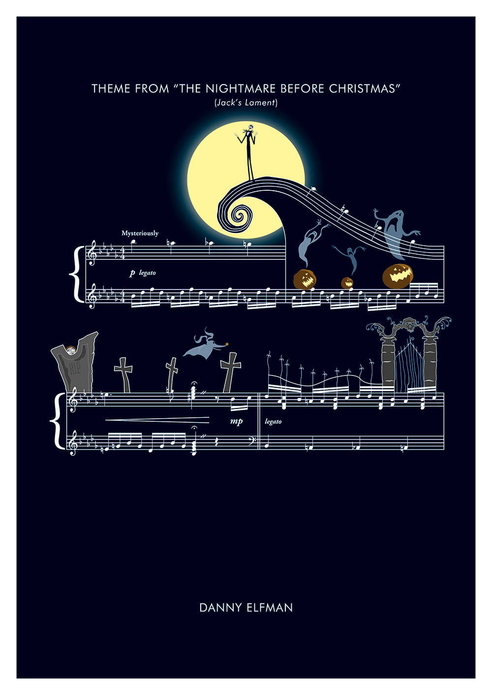 The Nightmare Before Christmas - Jack's Lament - Theme by Danny Elfman - Movie Classics Poster - Tim Burton - Soundtrack (Various Sizes)