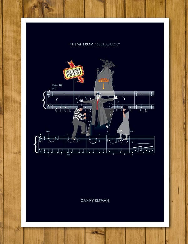 Beetlejuice - Theme by Danny Elfman - Movie Classics Poster - Tim Burton - Soundtrack Print - Gift for Movie Fan (Various Sizes)