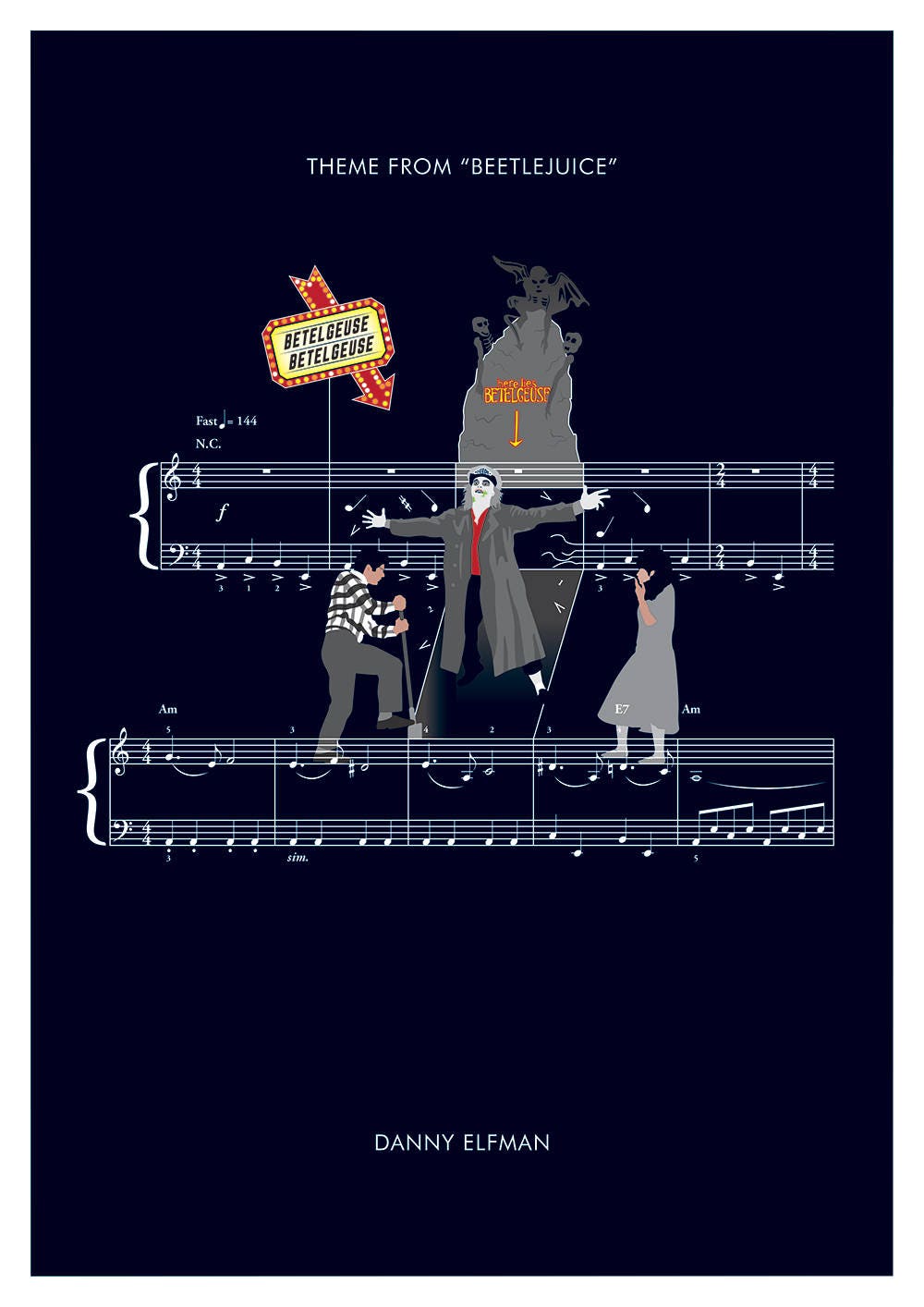 Beetlejuice - Theme by Danny Elfman - Movie Classics Poster - Tim Burton - Soundtrack Print - Gift for Movie Fan (Various Sizes)