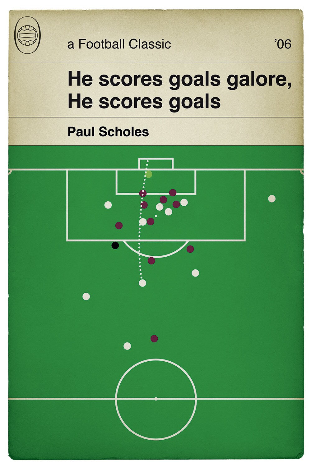 Manchester United goal v Aston Villa - Paul Scholes Volley - He scores goals galore - Book Cover Print - Football Gift (Various Sizes)