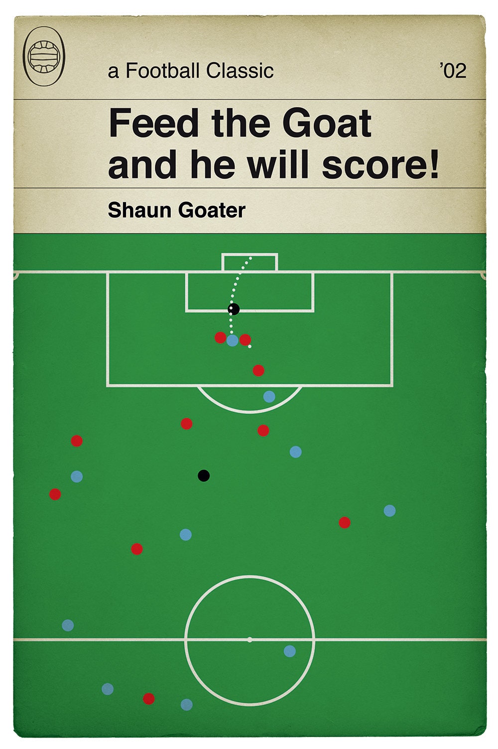 Manchester City third goal v Man Utd 2002 - Shaun Goater - Feed the Goat and he will score - Book Cover Art - Football Gift (Various Sizes)