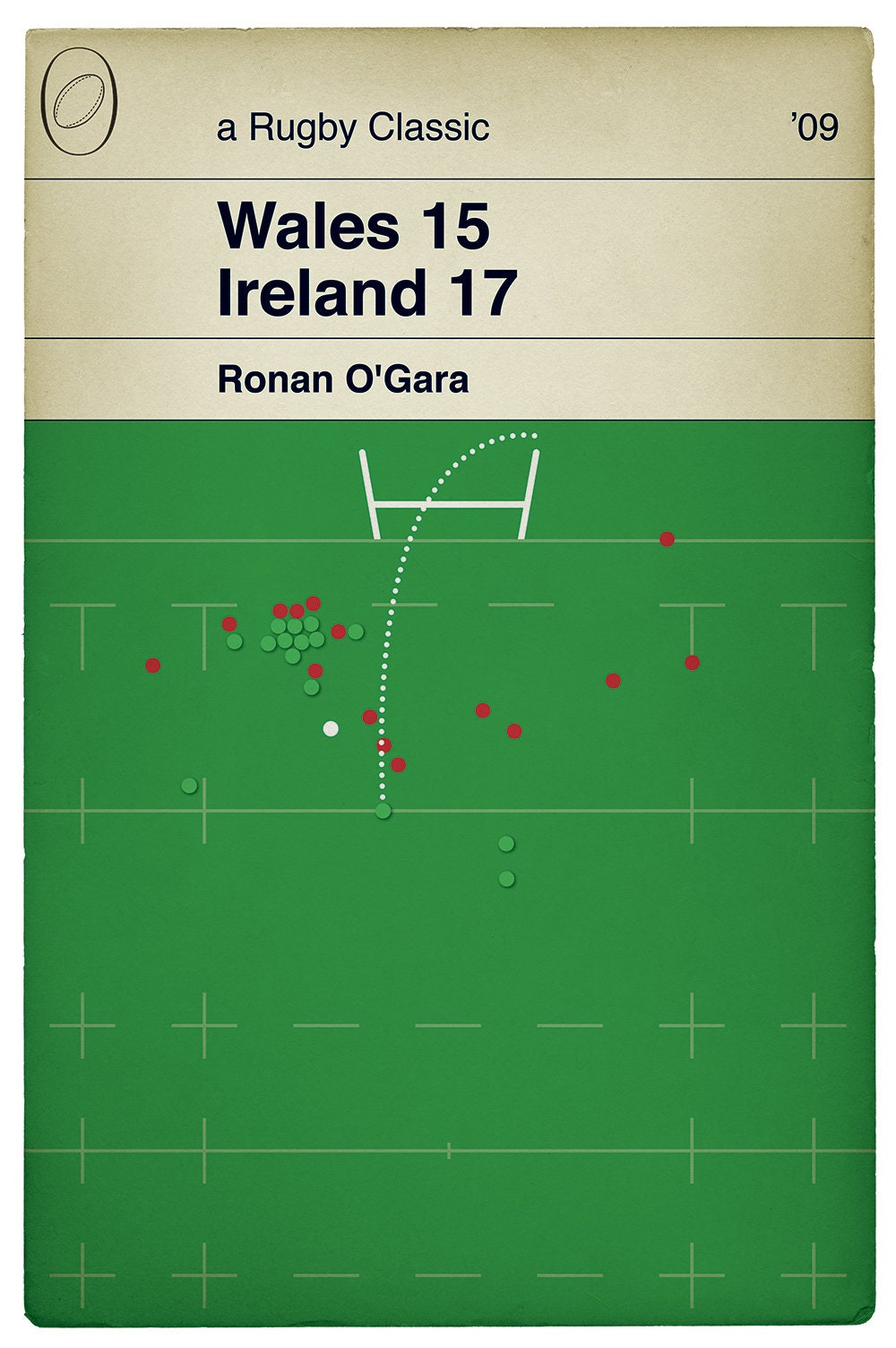 Wales 15 Ireland 17 - Ronan O'Gara Drop Goal - Scoreline Edition - Six Nations 2009 - Irish Grand Slam - Rugby Book Cover Poster (Various Sizes Available)