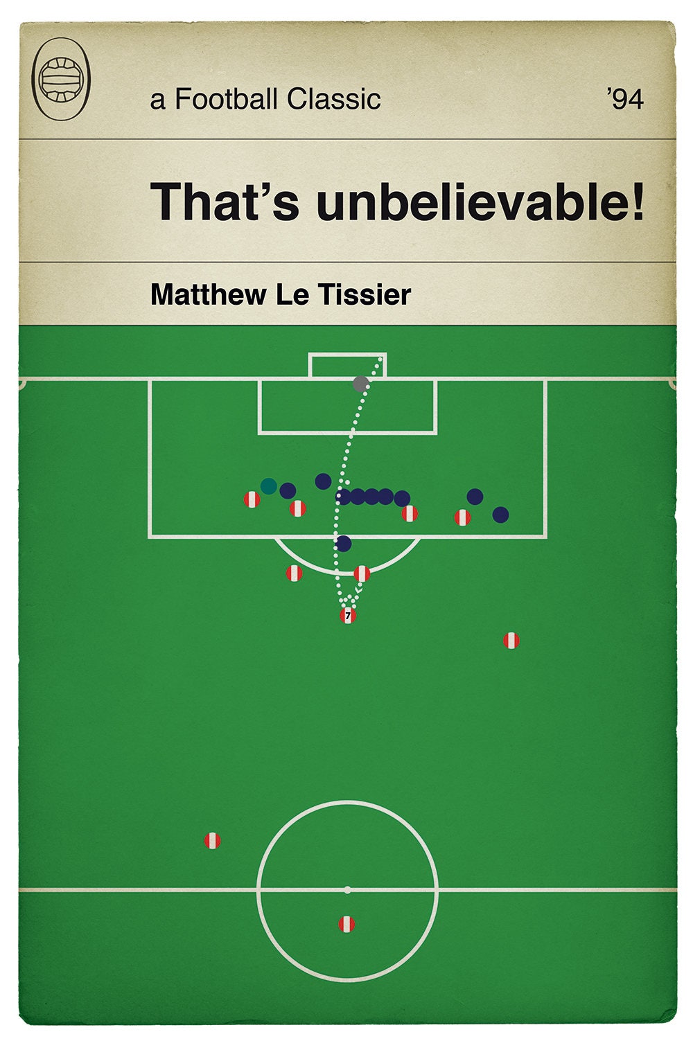 Southampton goal v Wimbledon - Matthew Le Tissier flick and volley free kick - Le God - Football Print - Book Cover Poster (Various Sizes)