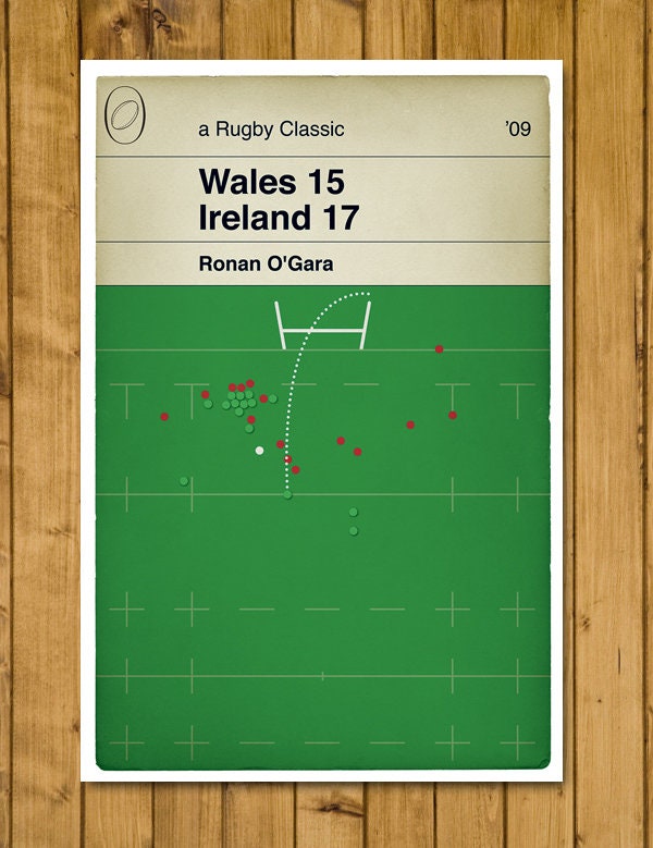 Wales 15 Ireland 17 - Ronan O'Gara Drop Goal - Scoreline Edition - Six Nations 2009 - Irish Grand Slam - Rugby Book Cover Poster (Various Sizes Available)