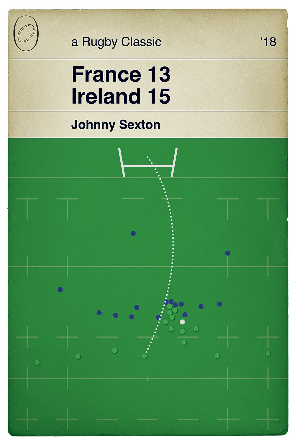 France 13 Ireland 15 - Johnny Sexton Drop Goal - Six Nations 2018 - Rugby Book Cover Poster (Various Sizes Available)