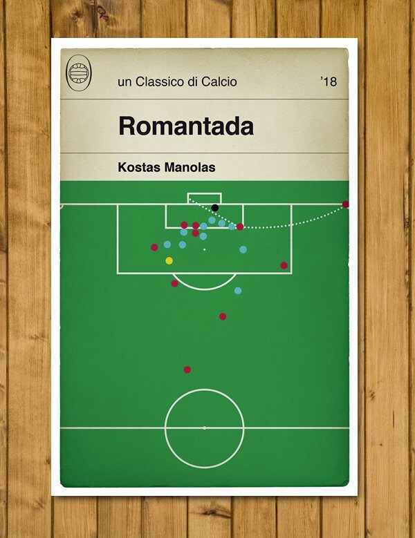 Roma goal v Barcelona - Kostas Manolas - Romantada - Roma 3 Barca 0 - Poster di calcio - Book Cover Print - Football Gift (Various Sizes)