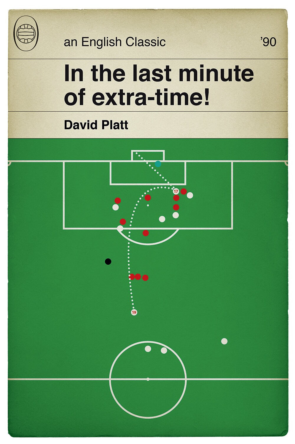 England winner v Belgium - David Platt Volley - 1990 World Cup - Italia 90 - Classic Book Cover Goal Poster - Football Gift (Various Sizes)