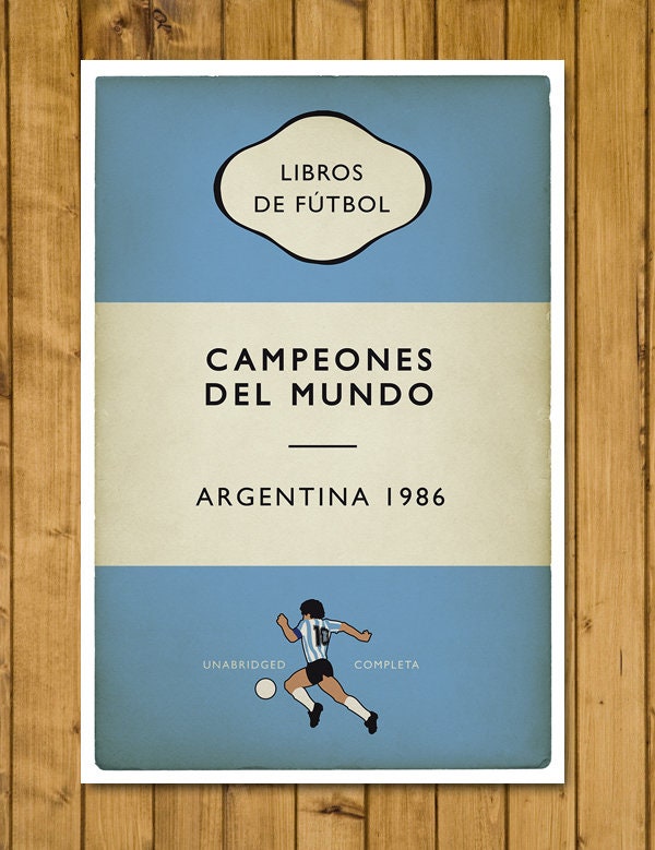 Argentina - Campeones Del Mundo - World Champions 1986 - Diego Maradona - Flag Book Cover Poster - Regalo de fútbol (Various Sizes)