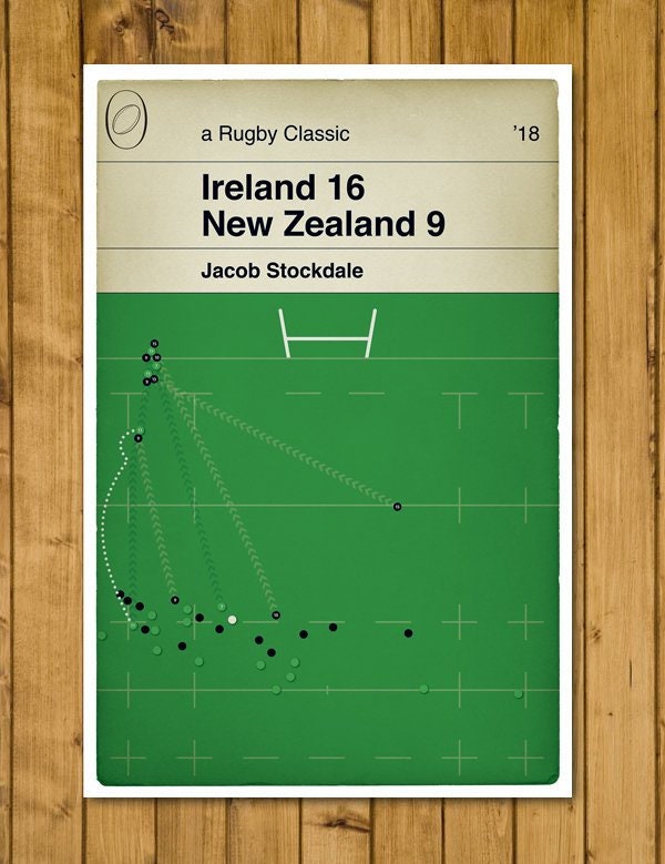 Ireland 16 New Zealand 9 - Jacob Stockdale Try - Autumn International 2018 - Rugby Book Cover Poster - Rugby Gift (Various Sizes Available)