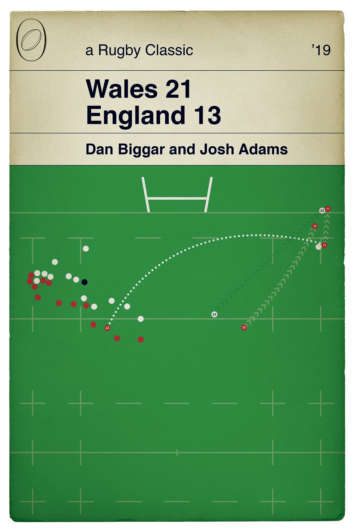 Wales 21 England 13 - Josh Adams Try - Dan Biggar Kick - Six Nations 2019 - Rugby Print - Classic Book Cover Poster (Various Sizes)