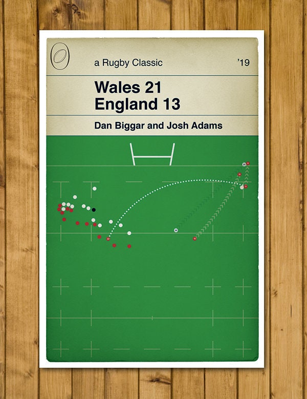 Wales 21 England 13 - Josh Adams Try - Dan Biggar Kick - Six Nations 2019 - Rugby Print - Classic Book Cover Poster (Various Sizes)