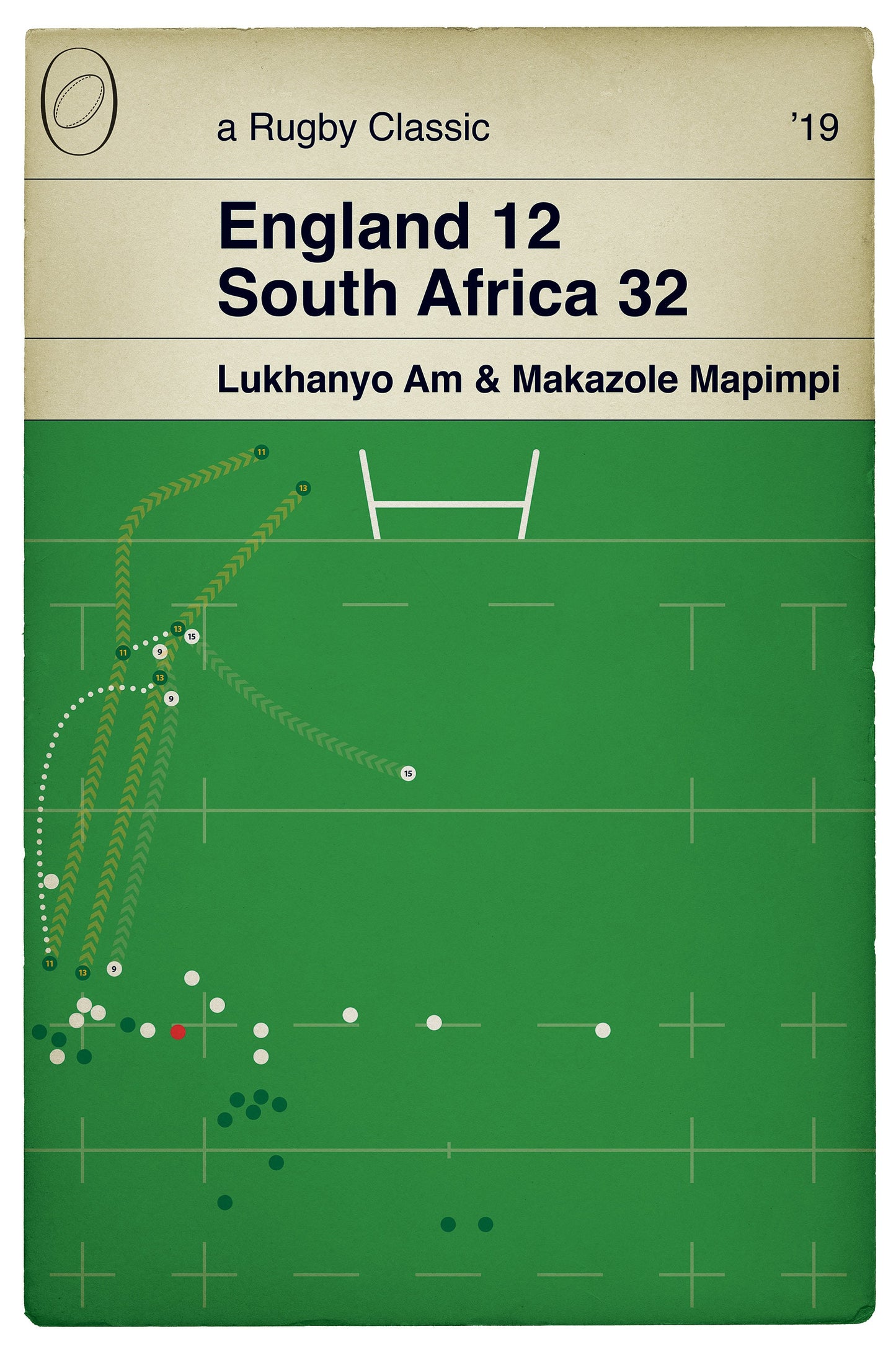 South Africa 32 England 12 - Makazole Mapimpi Try - Rugby Print - World Cup Final 2019 - Classic Book Cover Poster (Various Sizes)