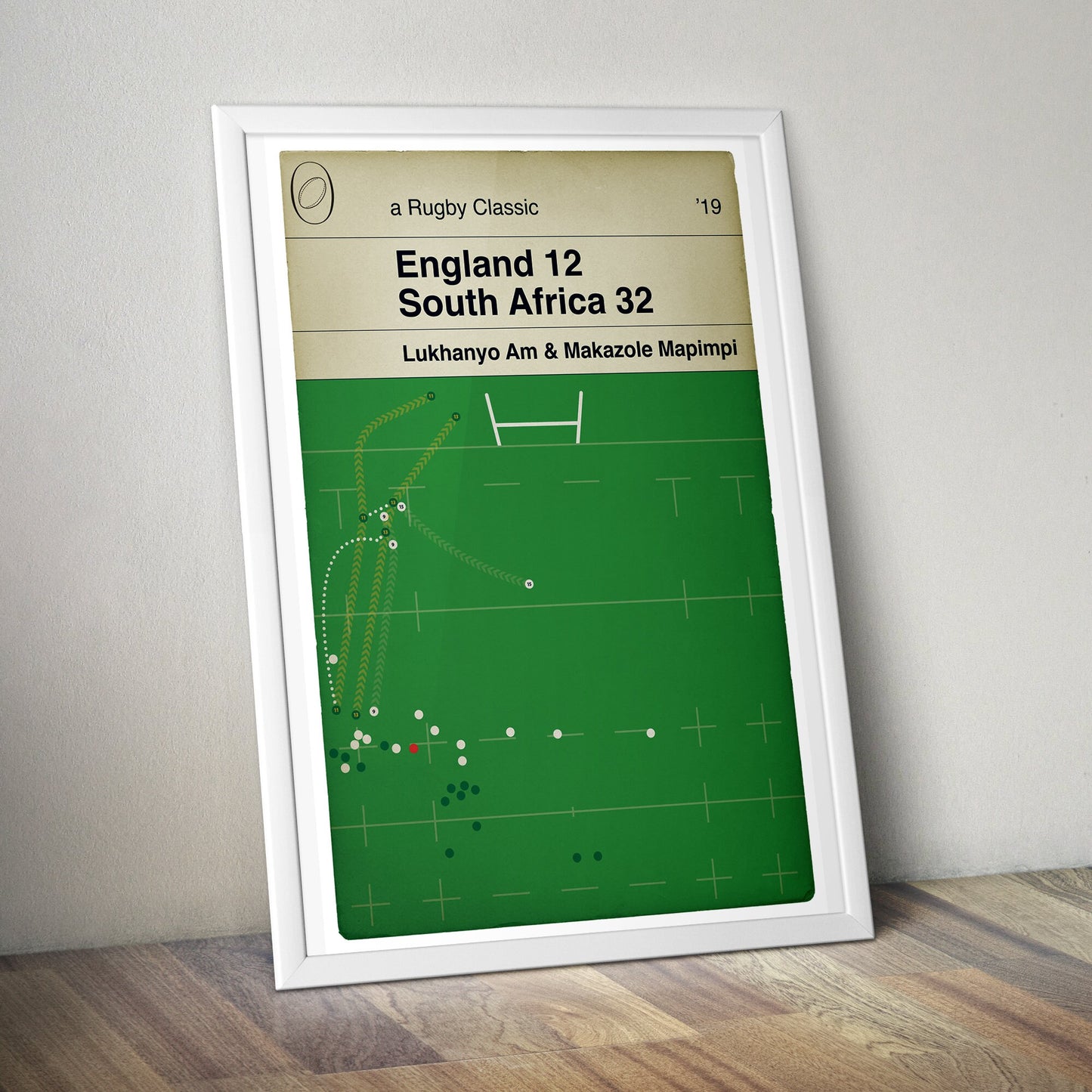 South Africa 32 England 12 - Makazole Mapimpi Try - Rugby Print - World Cup Final 2019 - Classic Book Cover Poster (Various Sizes)