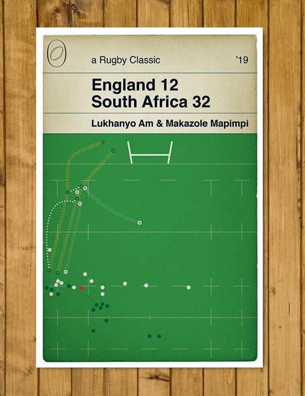 South Africa 32 England 12 - Makazole Mapimpi Try - Rugby Print - World Cup Final 2019 - Classic Book Cover Poster (Various Sizes)