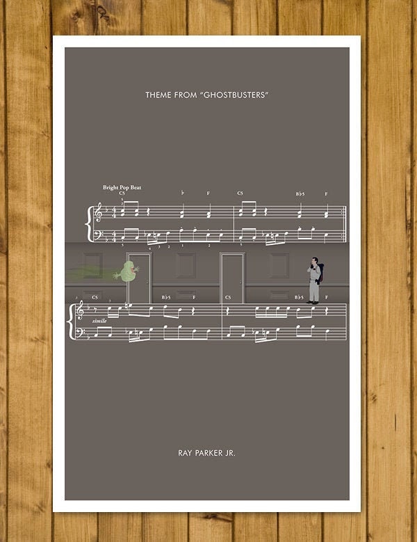 Ghostbusters - Main Song by Ray Parker Jr. - Venkman v Slimer - Movie Classics Poster - Sheet Music Art - Movie Gift (Various Sizes)