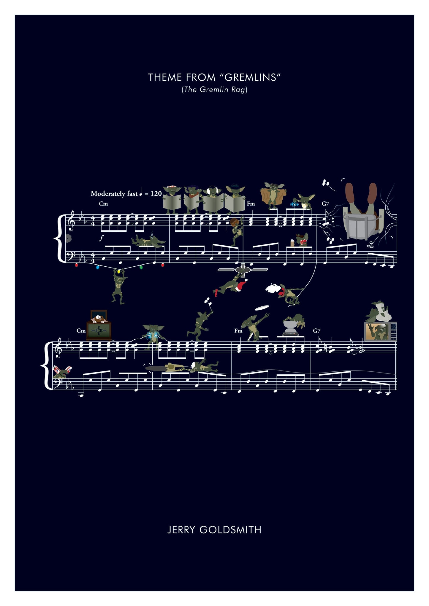 Gremlins - Theme by Jerry Goldsmith - The Gremlin Rag - Movie Classics Poster - Soundtrack Sheet Music (Various Sizes)