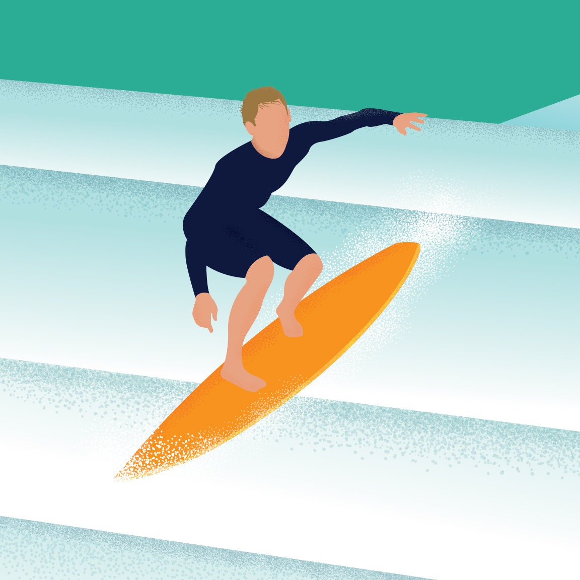 Reading the Waves - Surfer Poster - Surfing on book pages - Read the wave - Fiction - Book Illustration - Various Sizes