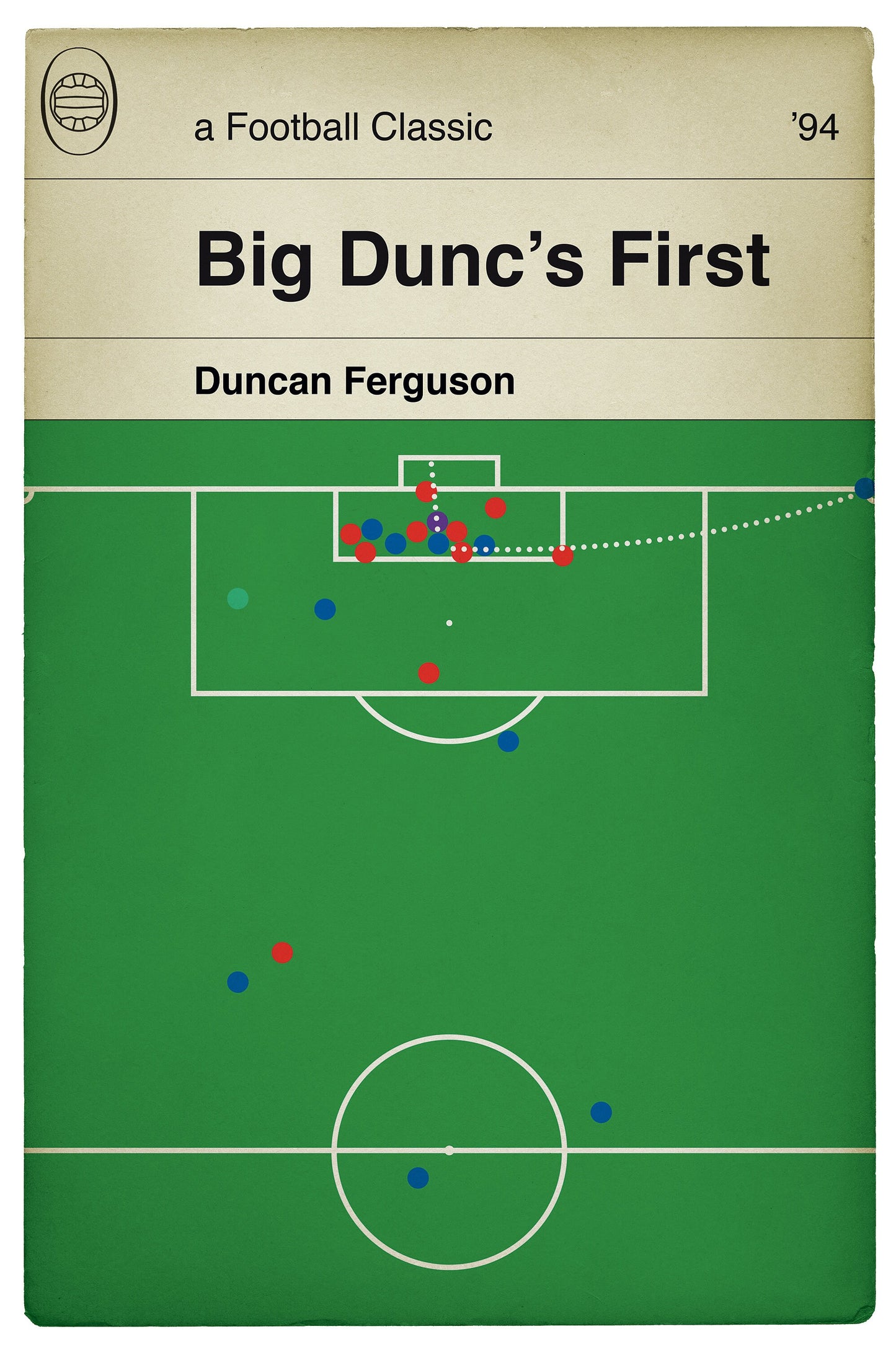 Everton goal v Liverpool in 1994 - Duncan Ferguson's First Goal - Big Dunc - Classic Book Cover Print - Football Gift (Various Sizes)