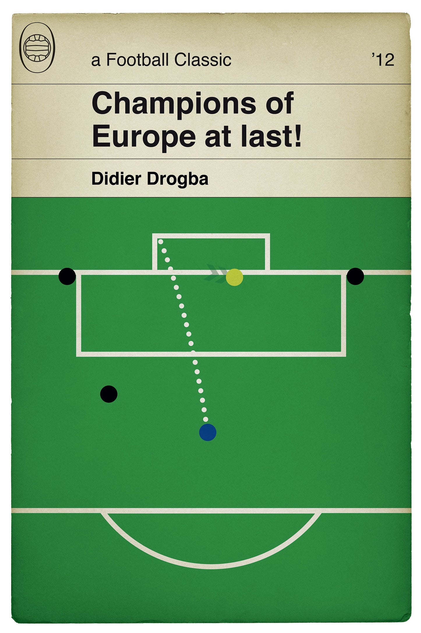 Didier Drogba Winning Penalty - Chelsea v Bayern Munich - European Final 2012 - Book Cover Print (Various Sizes)