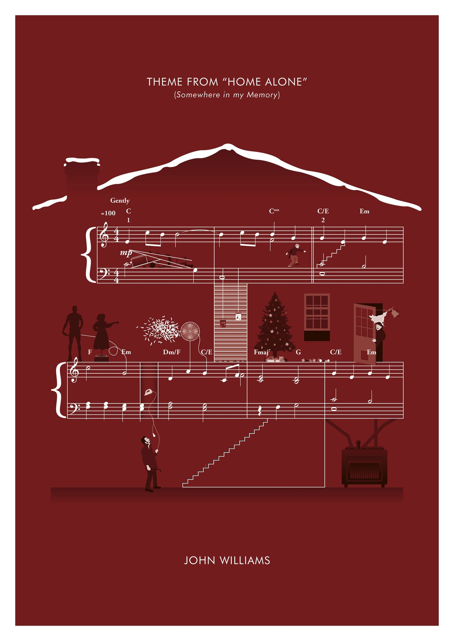 Home Alone - Somewhere in my Memory by John Williams - Movie Classics Poster - Sheet Music Print - Christmas Gift (Various Sizes)