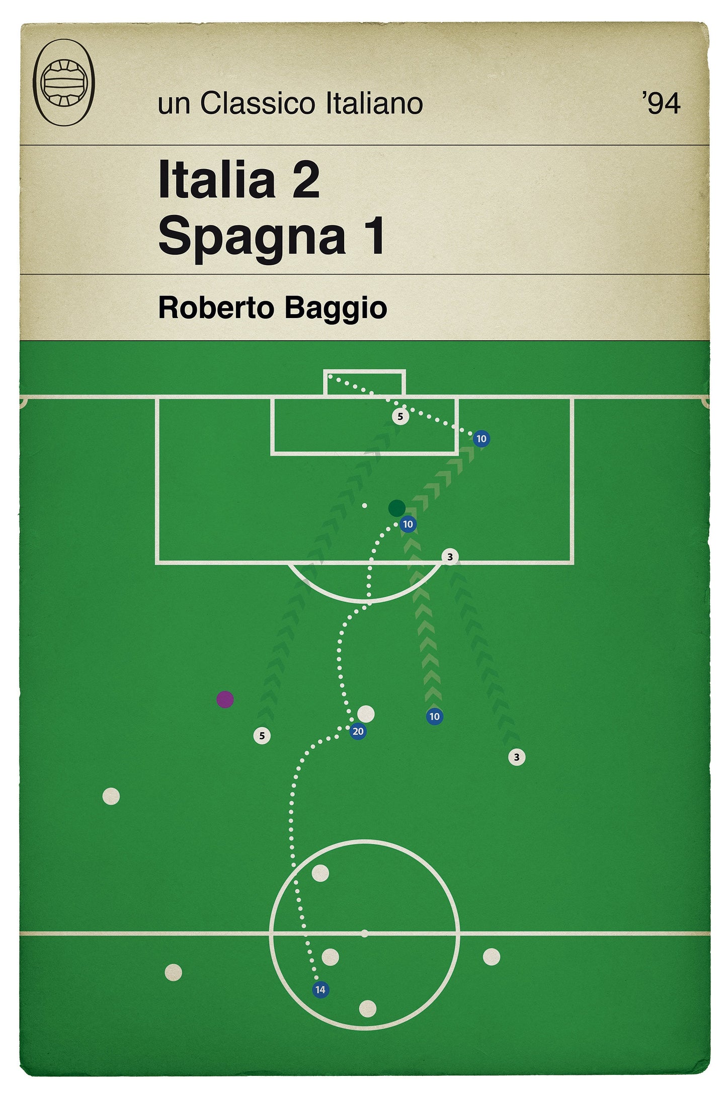 Roberto Baggio winning goal for Italy v Spain in USA 94 - World Cup Goal - Football Print - Classic Book Cover - Italia Calcio - Italia Gol (Various Sizes)