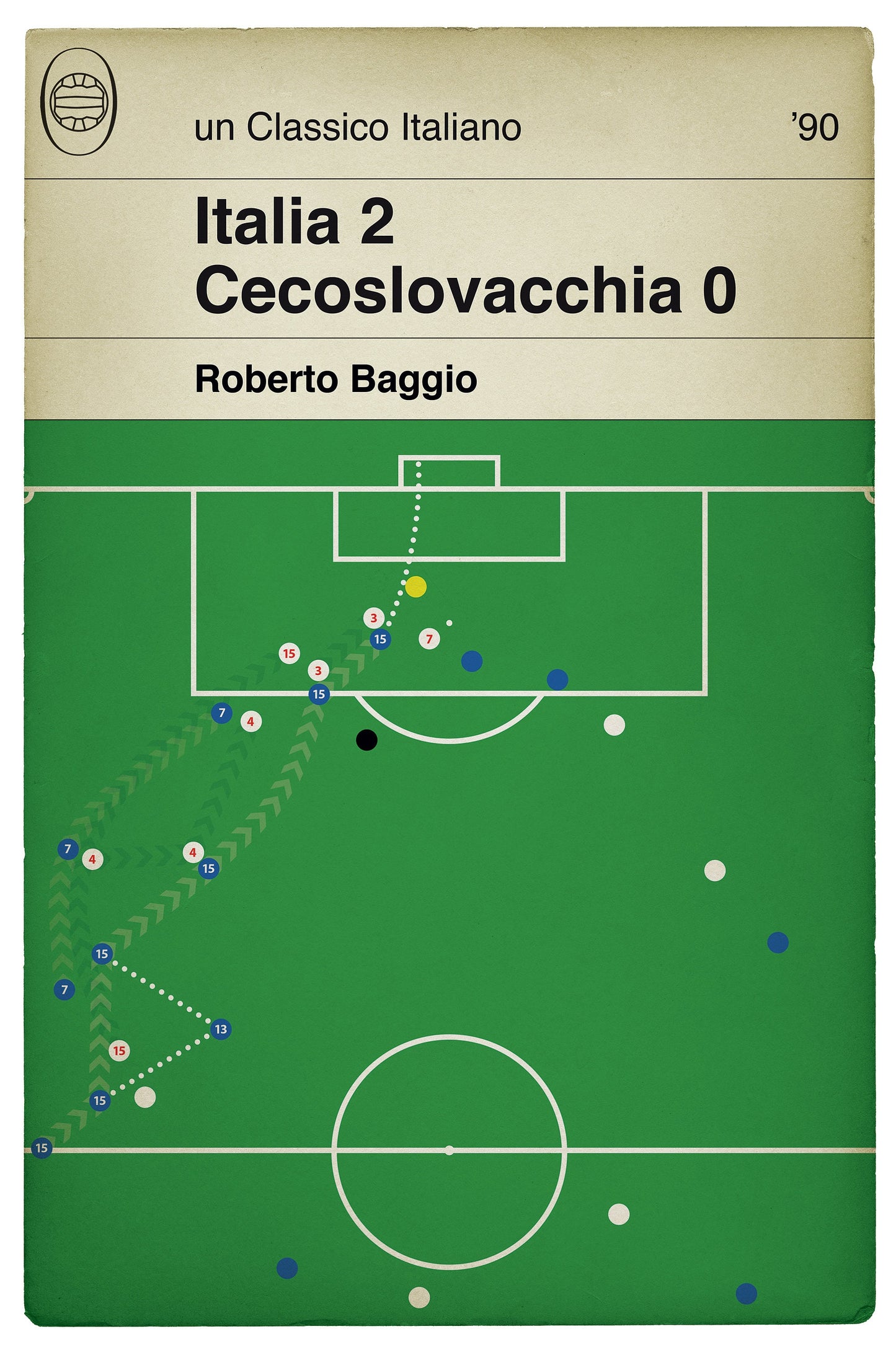 Roberto Baggio goal v Czechoslovakia - Italia v Cecoslovacchia - World Cup 1990 - Football Print - Italia Calcio - Italia Gol (Various Sizes)