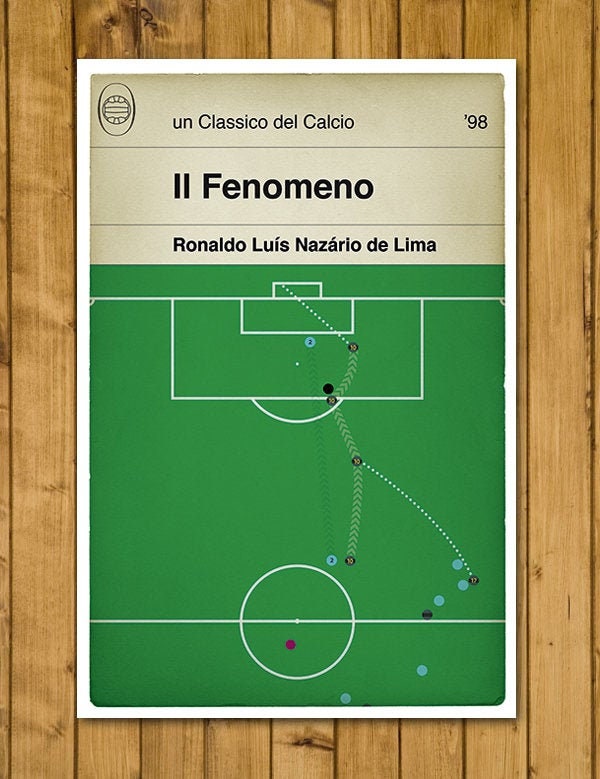 Ronaldo goal v Lazio - Inter Milan 3 Lazio 0 - Finale 1998 - Il Fenomeno - Poster di calcio - Book Cover Print (Various Sizes)