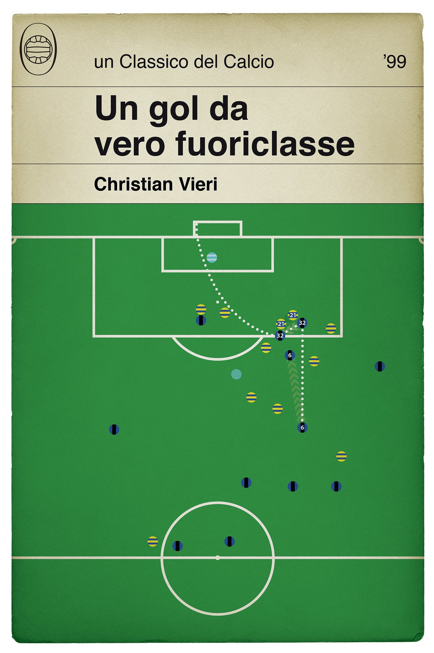 Christian Vieri goal v Parma - Inter Milan 5 Parma 1 - Serie A 1999 - Poster di calcio - Book Cover Print (Various Sizes)