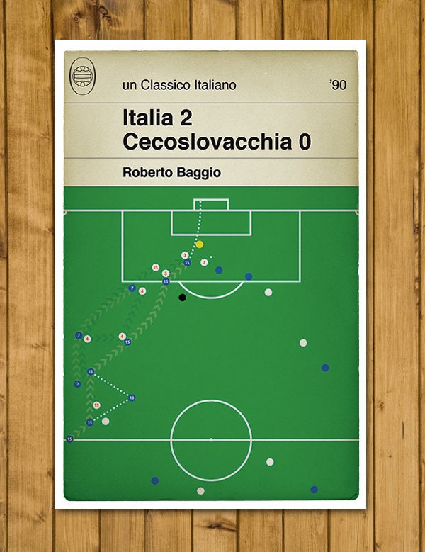 Roberto Baggio goal v Czechoslovakia - Italia v Cecoslovacchia - World Cup 1990 - Football Print - Italia Calcio - Italia Gol (Various Sizes)