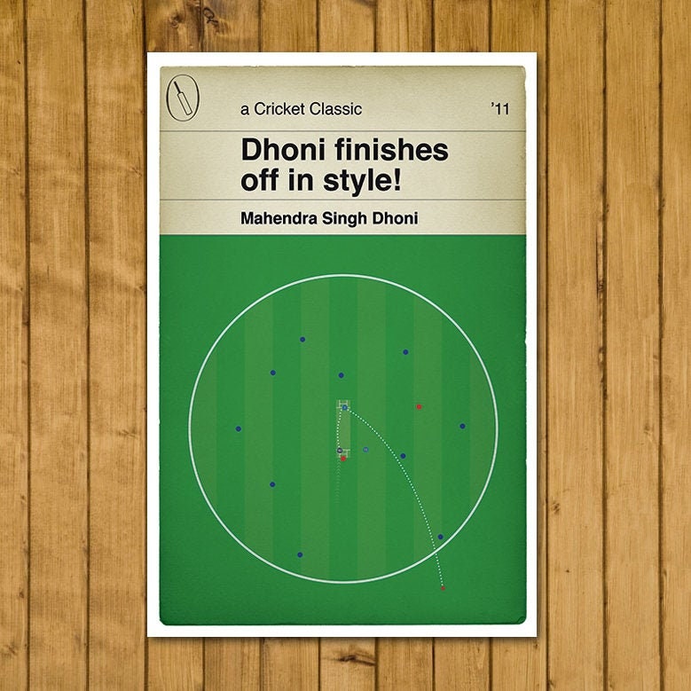 MS Dhoni winning six for India v Sri Lanka - World Cup Final 2011 - Cricket Print - Book Cover Poster (Various Sizes)