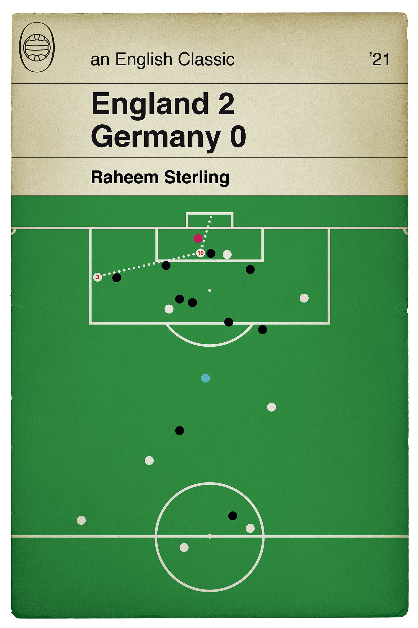 Raheem Sterling goal against Germany - Euro 2020 - England 2 Germany 0 - Football Print - Classic Book Cover Poster (Various Sizes)