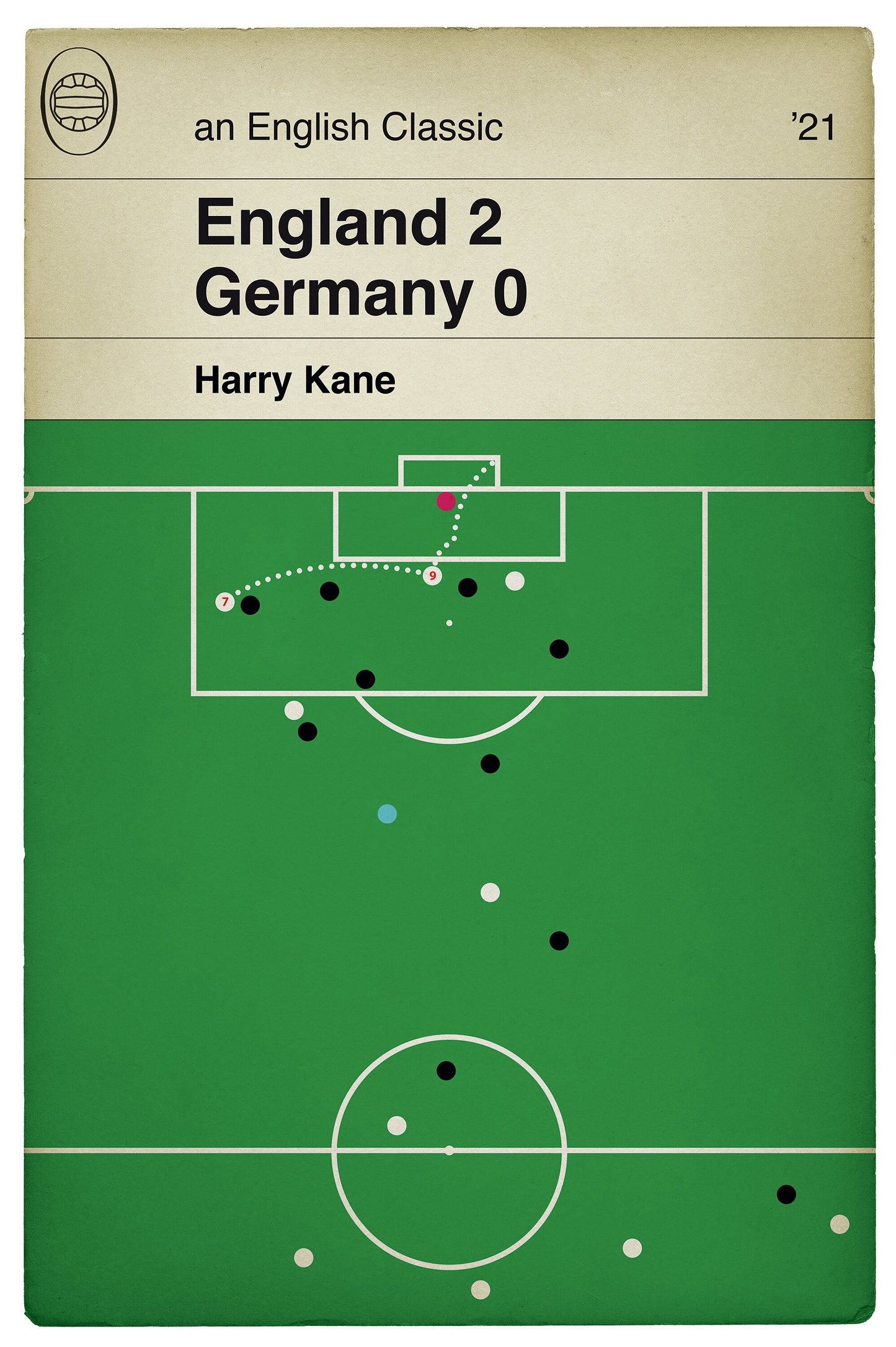 England 2 Germany 0 - Harry Kane goal against Germany - Euro 2020 - Football Print - Classic Book Cover Poster (Various Sizes)