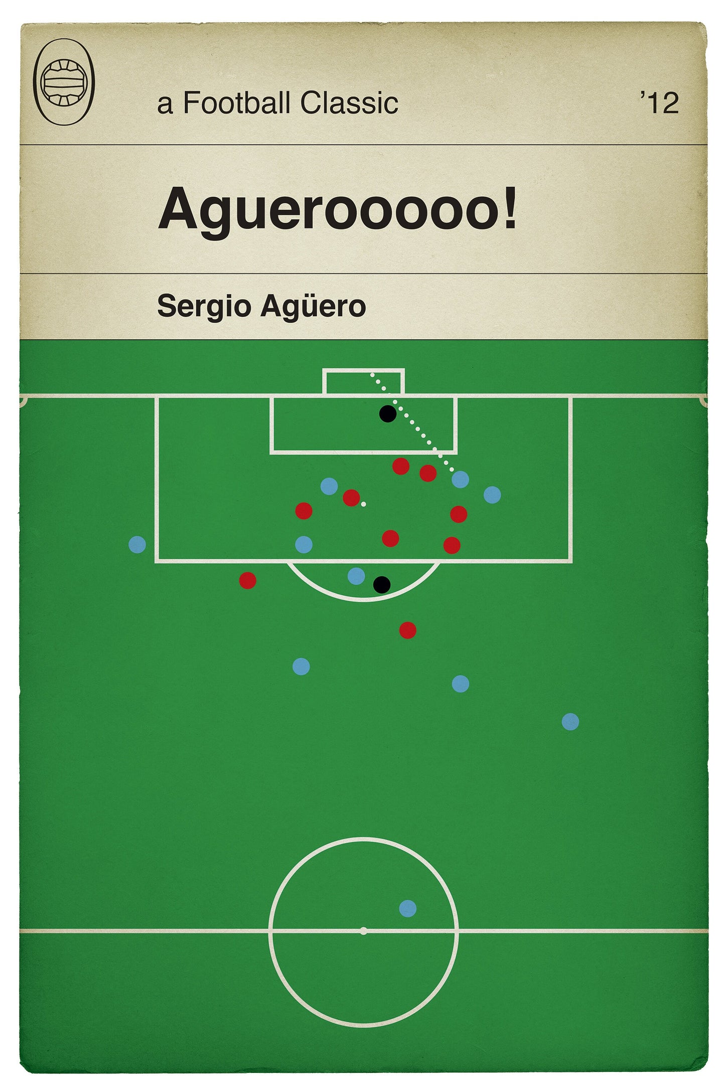 Manchester City goal v QPR - Sergio Aguero Poster - Classic Book Cover Print - Football Gift (Various Sizes)