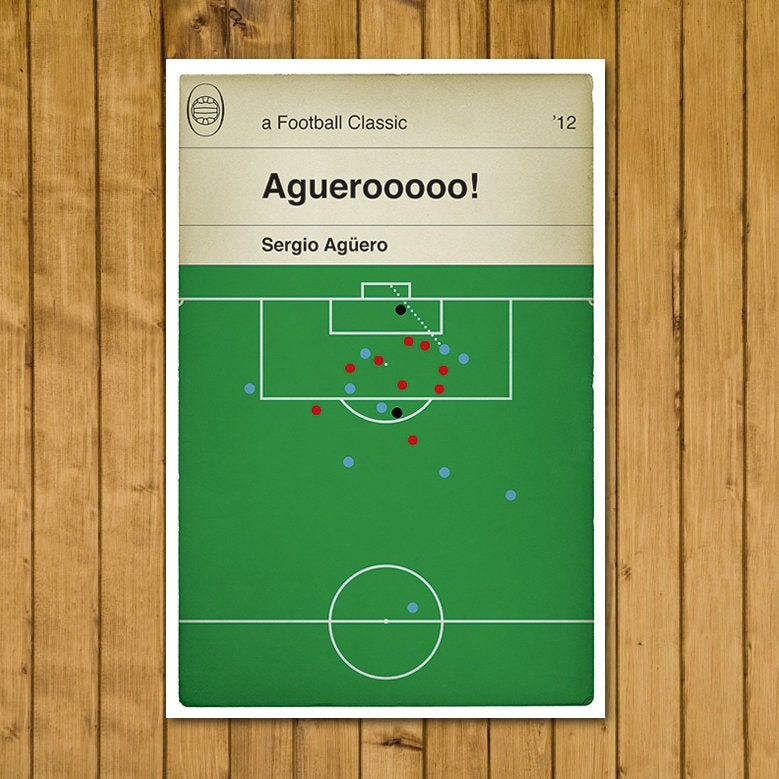 Manchester City goal v QPR - Sergio Aguero Poster - Classic Book Cover Print - Football Gift (Various Sizes)