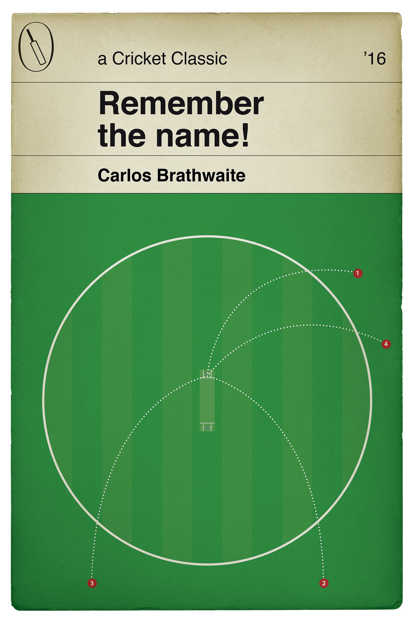 Carlos Brathwaite four sixes in a row - West Indies v England - T20 World Cup Final 2016 - Remember the name - Cricket Print - Various Sizes