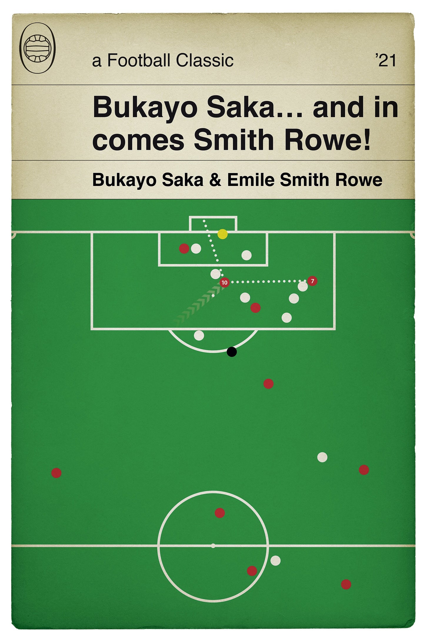 Emile Smith Rowe Goal v Spurs - Arsenal 3 Tottenham 1 - 2021 - Bukayo Saka Cross - Book Cover Print - Football Gift (Various sizes)