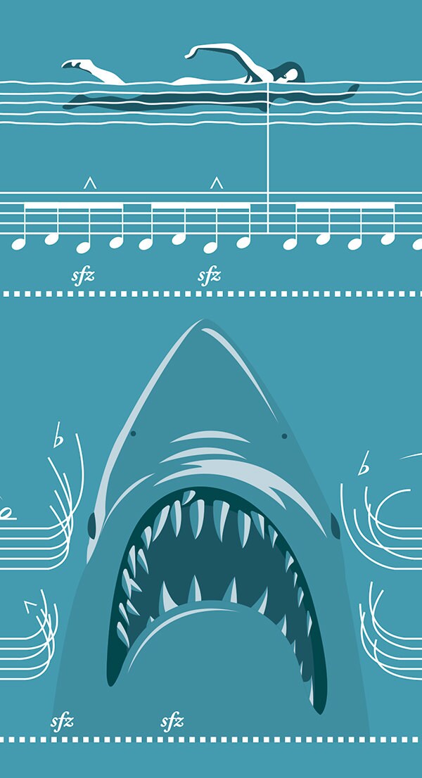 Jaws - Main Theme by John Williams - Movie Classics Poster - Soundtrack Print - Sheet Music Art - Shark Gift (Various Sizes)