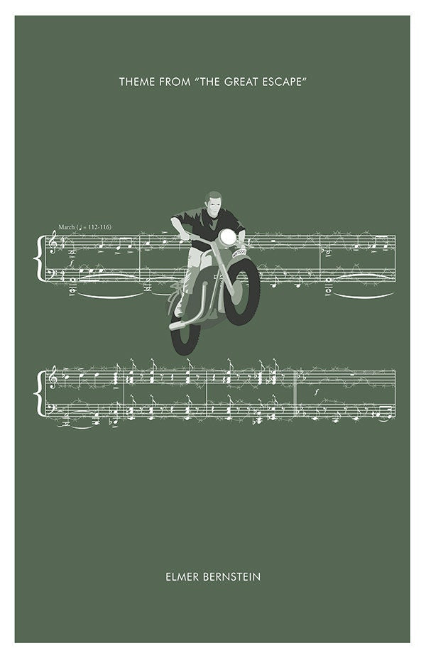 The Great Escape - Theme by Elmer Bernstein - Movie Classics Poster - Sheet Music Art - Soundtrack Print - Movie Gift (Various Sizes)