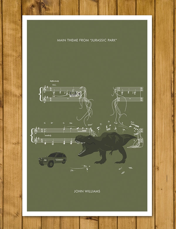 Jurassic Park Main Theme by John Williams - Soundtrack Print - Movie Classics Poster - T Rex - Jurassic Park Gift (Various Sizes)