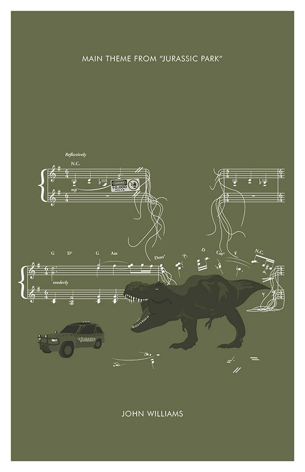 Jurassic Park Main Theme by John Williams - Soundtrack Print - Movie Classics Poster - T Rex - Jurassic Park Gift (Various Sizes)