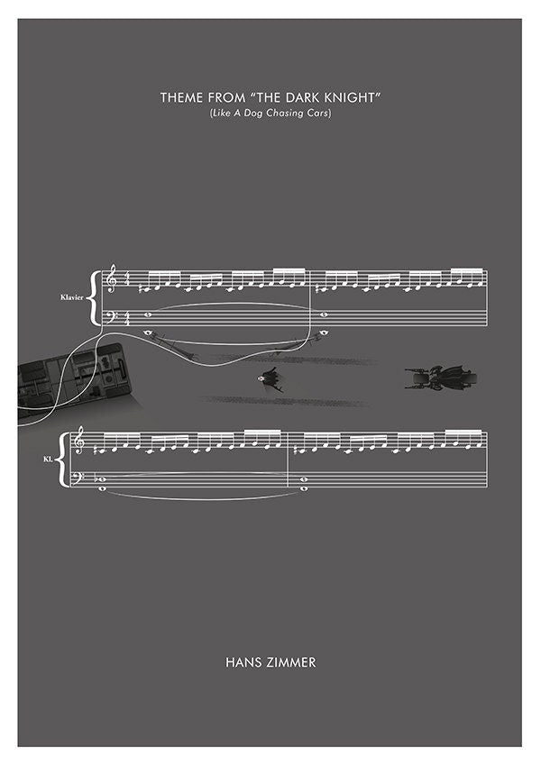 The Dark Knight - Like A Dog Chasing Cars by Hans Zimmer - Movie Classics Poster - Soundtrack Print - (Various Sizes Available)