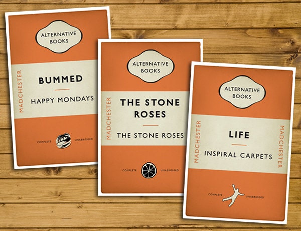 Madchester - The Stone Roses, Happy Mondays and Inspiral Carpets - Set of 3 - Alternative Book Cover Posters (UK and US sizes available)