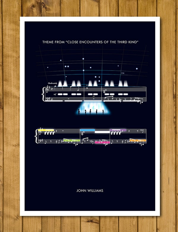 Close Encounters of the Third Kind - Theme by John Williams - Movie Classics Poster - Sheet Music Print - Soundtrack Art (Various Sizes)